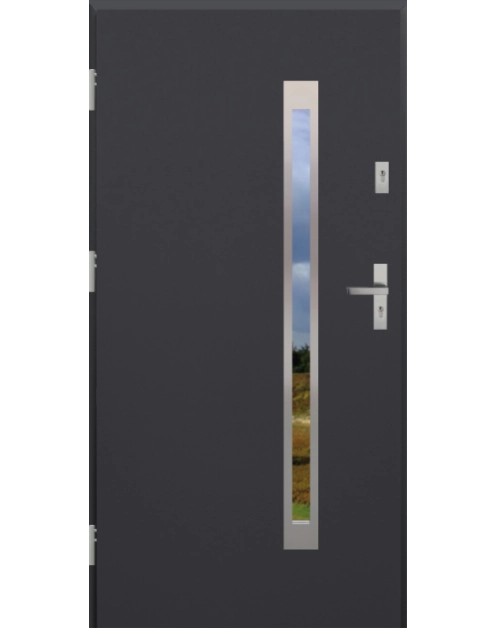 Zdjęcie: Drzwi zewnętrzne stalowo-drewniane Disting Otello 11B Antracyt 90 cm lewe zamek listwowy KR CENTER