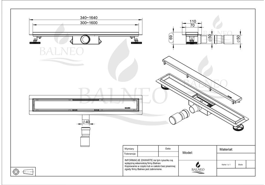 Zdjęcie: Odpływ liniowy dwustronny Duplex (pod płytkę / Virgin) - 100 cm BALNEO