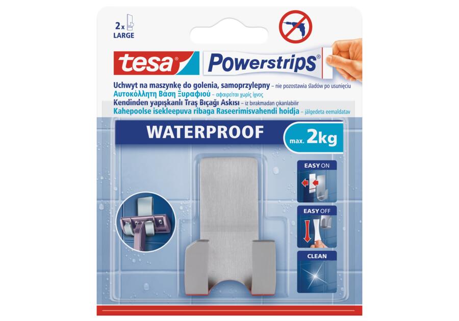 Zdjęcie: Haczyk samoprzylepny Powerstrips Waterproof do maszynki do golenia, metalowy, do 2 kg TESA