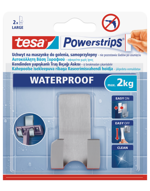 Zdjęcie: Haczyk samoprzylepny Powerstrips Waterproof do maszynki do golenia, metalowy, do 2 kg TESA