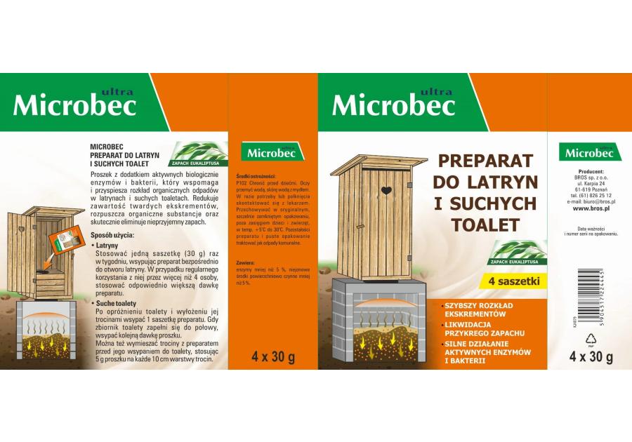 Zdjęcie: Preparat do latryn i suchych toalet 4x30 g Microbec BROS