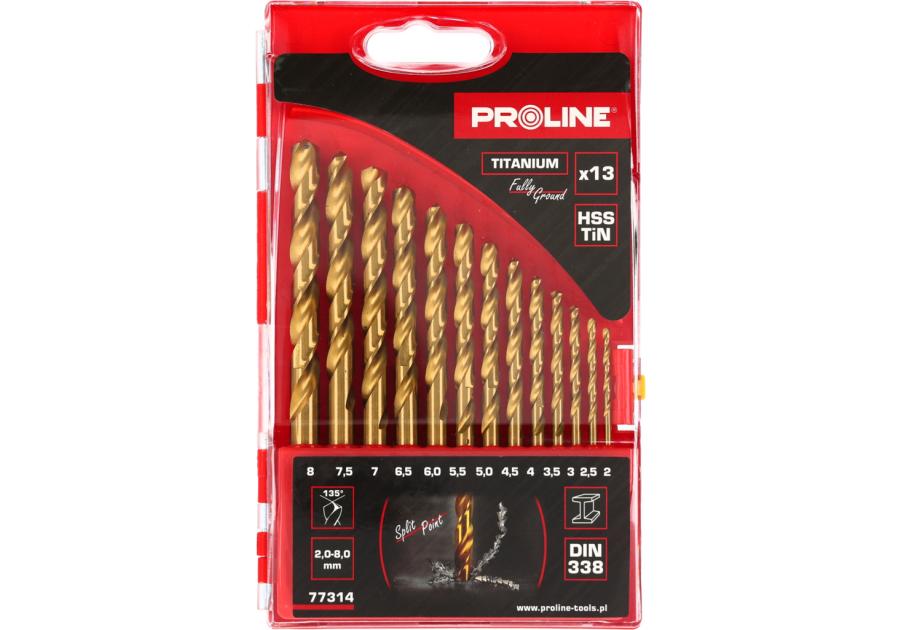 Zdjęcie: Wiertła do metalu HSSTiN DIN338 szlifowane 13 szt. 2-8 mm PROLINE