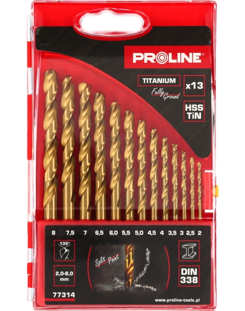 Zdjęcie: Wiertła do metalu HSSTiN DIN338 szlifowane 13 szt. 2-8 mm PROLINE