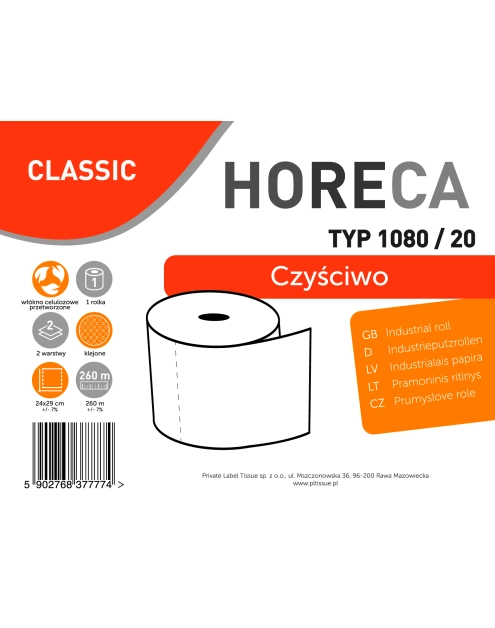 Zdjęcie: Czyściwo papierowe typ 1080/20 1 rolka 2-warstwowe HORECA CLASSIC