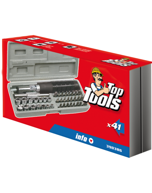 Zdjęcie: Końcówki wkrętakowe i nasadki z uchwytem, zestaw 40 sztuk TOP TOOLS