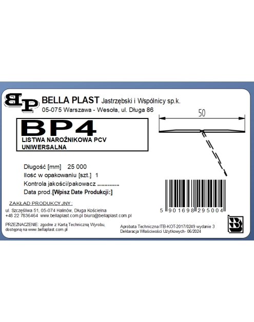 Zdjęcie: Kątownik PVC uniwersalny w rolce BP4 L25 m BELLA PLAST