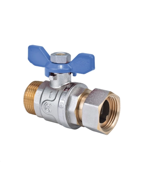 Zdjęcie: Zawór kulowy z ruchomą nakrętką  w/z 3/4" z motylkiem niebieskim CALIDO