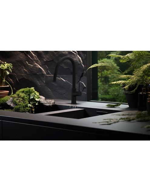 Zdjęcie: Bateria zlewozmywakowa z 2-funkcyjną, wyciąganą wylewką w kształcie litery U, Farsala czarna INVENA