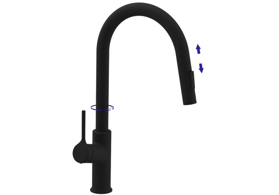 Zdjęcie: Bateria zlewozmywakowa z 2-funkcyjną, wyciąganą wylewką w kształcie litery U, Farsala czarna INVENA