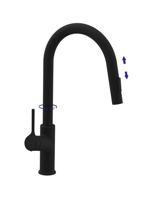 Zdjęcie: Bateria zlewozmywakowa z 2-funkcyjną, wyciąganą wylewką w kształcie litery U, Farsala czarna INVENA