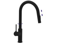 Zdjęcie: Bateria zlewozmywakowa z 2-funkcyjną, wyciąganą wylewką w kształcie litery U, Farsala czarna INVENA