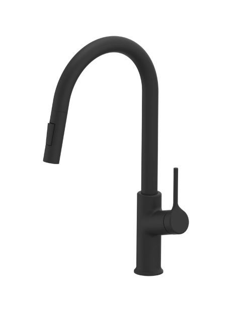 Zdjęcie: Bateria zlewozmywakowa z 2-funkcyjną, wyciąganą wylewką w kształcie litery U, Farsala czarna INVENA