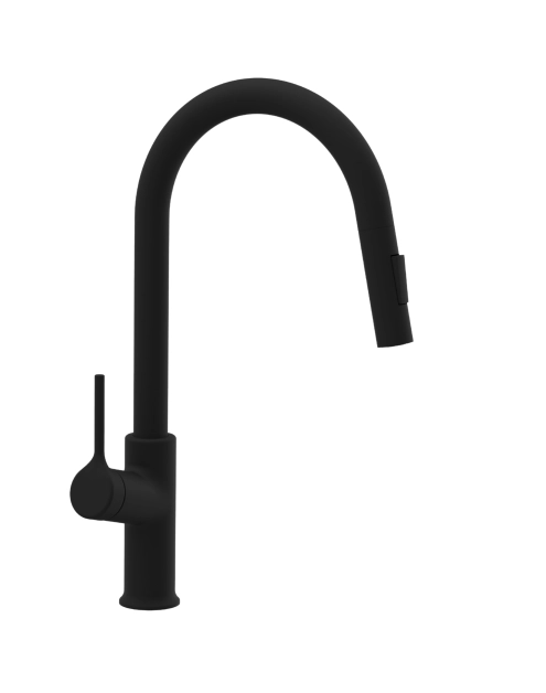 Zdjęcie: Bateria zlewozmywakowa z 2-funkcyjną, wyciąganą wylewką w kształcie litery U, Farsala czarna INVENA