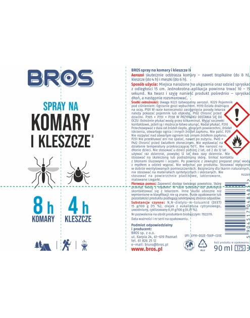 Zdjęcie: Spray na komary i kleszcze 90ml BROS
