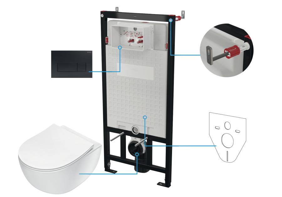 Zdjęcie: Zestaw podtynkowy - stelaż, przycisk Nero, deska, miska wisząca Peonia biała DEANTE