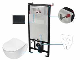 Zestaw podtynkowy - stelaż, przycisk Nero, deska, miska wisząca Peonia biała DEANTE