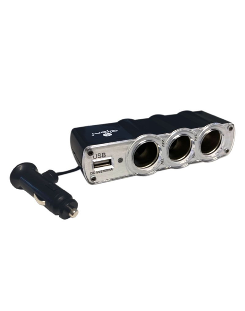 Zdjęcie: Rozdzielacz samochodowy z kablem, 3 gniazda, 1 x USB WF015 DPM SOLID