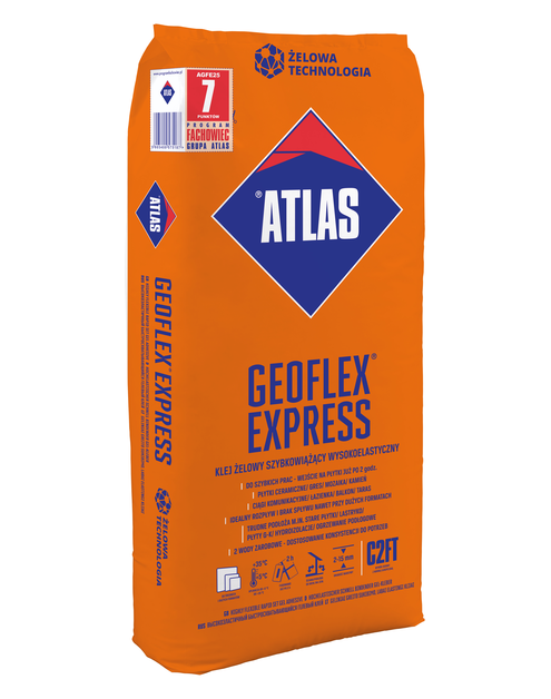 Zdjęcie: Klej żelowy szybkowiążący wysokoelastyczny Geoflex Express 25 kg ATLAS