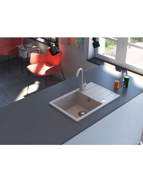 Zdjęcie: Zlewozmywak granitowy Metro piaskowy, 1 duża komora z ociekaczem, 68x44x19,5 cm syfon manualny MILÓ