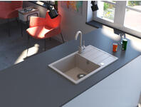 Zdjęcie: Zlewozmywak granitowy Metro piaskowy, 1 duża komora z ociekaczem, 68x44x19,5 cm syfon manualny MILÓ