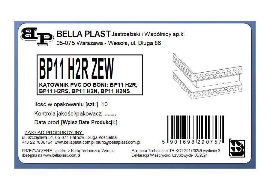 Zdjęcie: Kątownik zewnętrzy BP11 H2R ZEW biały BELLA PLAST
