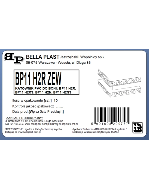 Zdjęcie: Kątownik zewnętrzy BP11 H2R ZEW biały BELLA PLAST