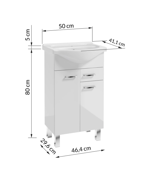 Zdjęcie: Zestaw szafka z umywalka 50 cm Mea nóżki biały połysk DEFTRANS