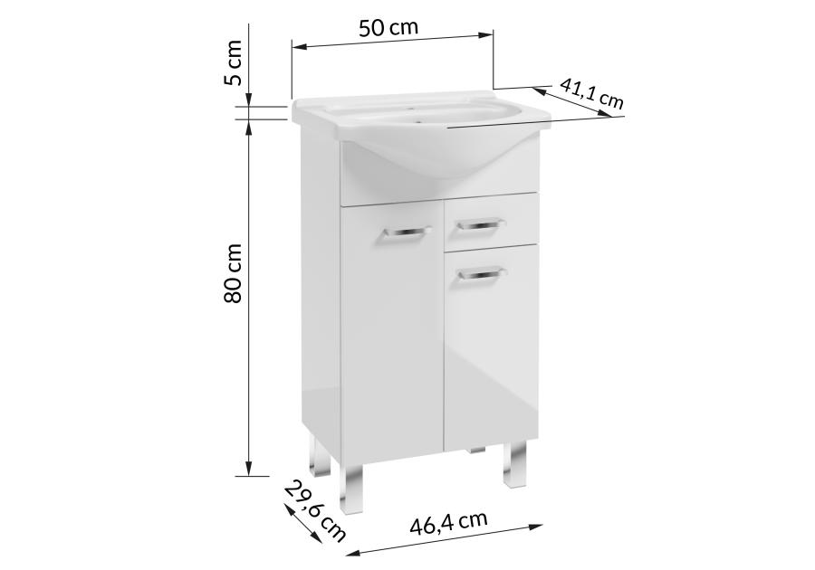 Zdjęcie: Zestaw szafka z umywalka 50 cm Mea nóżki biały połysk DEFTRANS