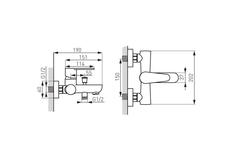 Zdjęcie: Bateria wannowa ścienna Algeo Black FERRO