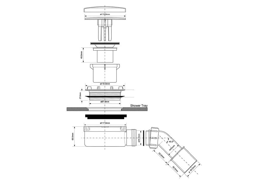 Zdjęcie: Syfon brodzikowy niski wys. 60 mm z odejściem 40/50 mm pokrywa abs złoty 113 mm MCALPINE