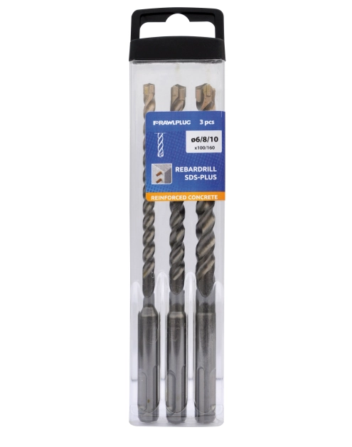 Zdjęcie: Zestaw wierteł Rebardrill SDS Plus 6x100x160 mm; 8x100x160 mm, 10x100x160 mm, 3 szt. RAWLPLUG