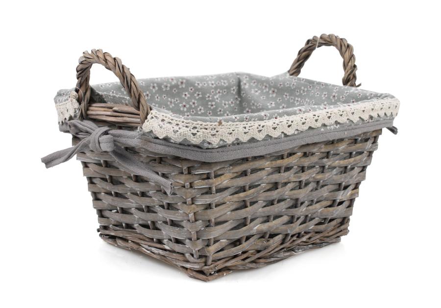 Zdjęcie: Kosz wiklinowy z materiałem w kwiaty 30x25x15/20 cm szary prostokątny TIN TOURS