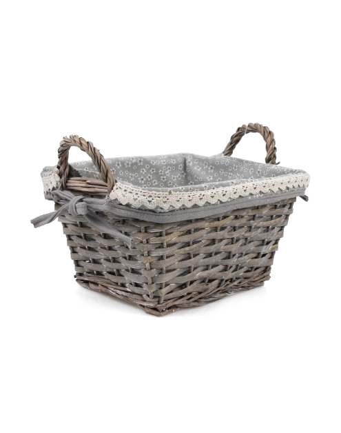Zdjęcie: Kosz wiklinowy z materiałem w kwiaty 30x25x15/20 cm szary prostokątny TIN TOURS