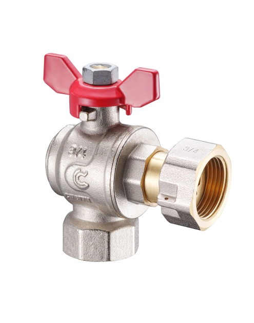 Zdjęcie: Zawór kulowy kątowy z ruchomą nakrętką S30 W/W 3/4"X3/4" z motylkiem CALIDO