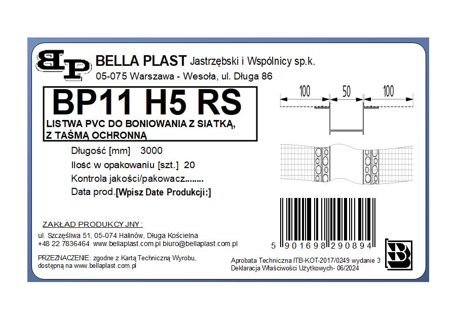 Zdjęcie: Listwa do boniowania PVC z siatką BP11 H5RS L300 biała BELLA PLAST