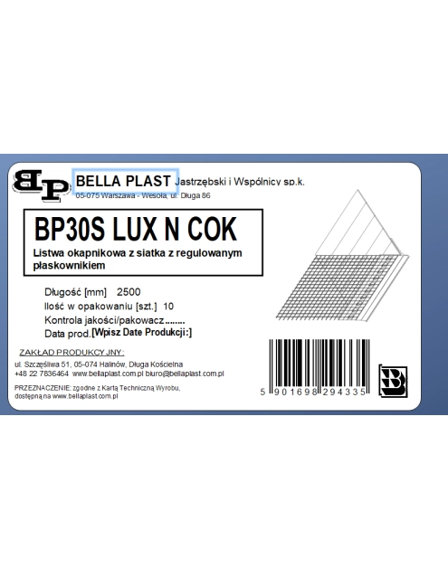 Zdjęcie: Listwa PVC startowa, okapnikowa, podtynkowa z siatką i z regulowaną półką BP30 S LUX N BELLA PLAST