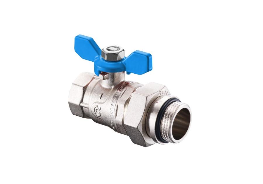 Zdjęcie: Zawór kulowy S30 1" W/Z z półśrubunkiem, o-ringiem i motylkiem niebieskim, PN30 pełen nikiel CALIDO