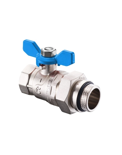 Zdjęcie: Zawór kulowy S30 1" W/Z z półśrubunkiem, o-ringiem i motylkiem niebieskim, PN30 pełen nikiel CALIDO