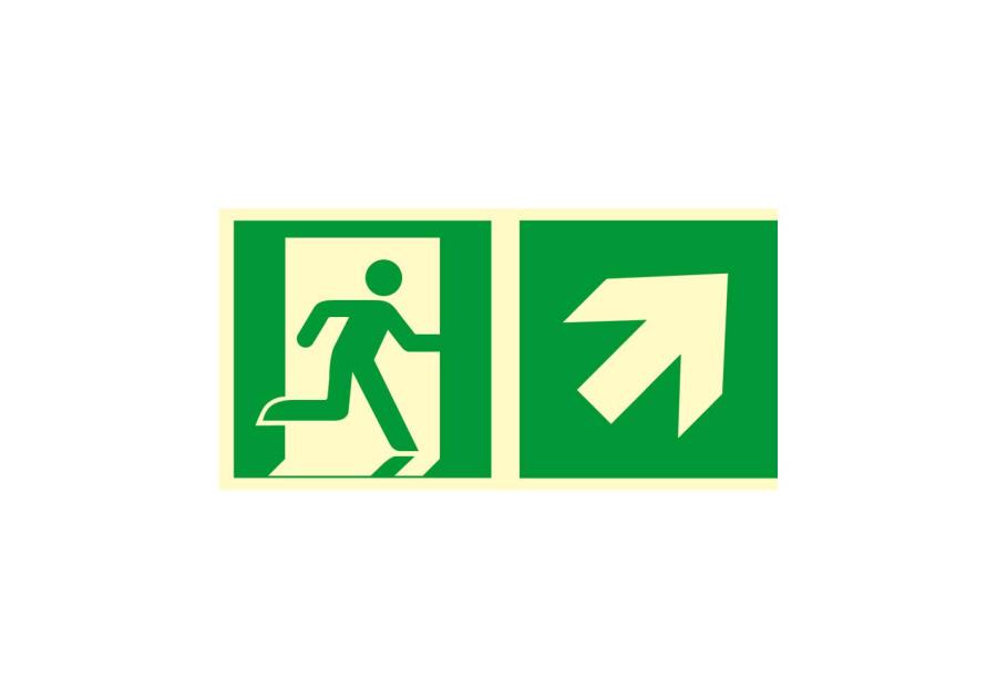 Zdjęcie: Oznaczenie "Kierunek do wyjścia drogi ewakuacyjnej schodami w górę w prawo" 15x30 cm METRO