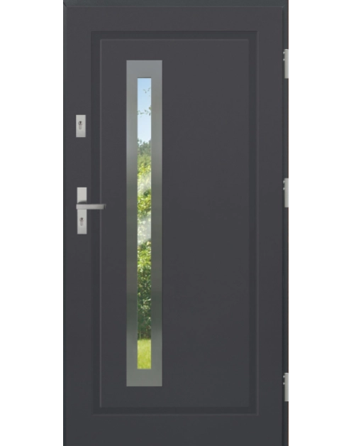 Zdjęcie: Drzwi zewnętrzne stalowo-drewniane Disting Figaro 04B Antracyt 80 cm prawe KR CENTER