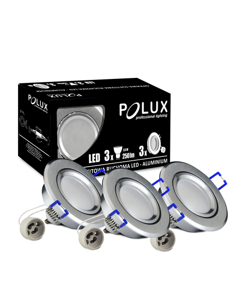Zdjęcie: Oprawki podtynkowe LED Syn Olal aluminiowe 3in1 okragle srebrne szczotkowane 3pak POLUX