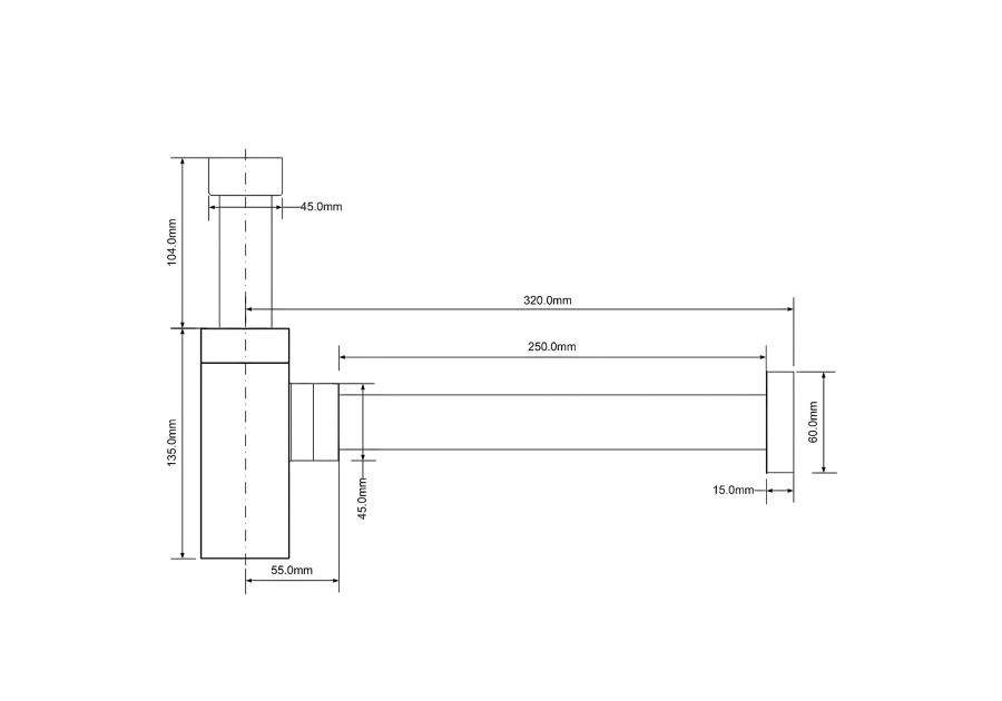 Zdjęcie: Syfon umywalkowy butelkowy kwadratowy dekoracyjny 1.1/4x32 bez spustu chrom MCALPINE