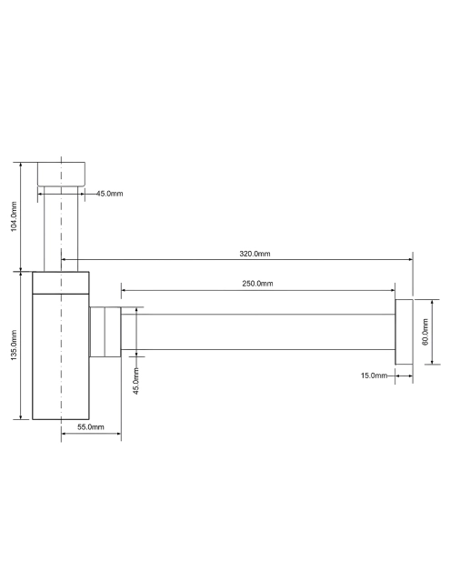 Zdjęcie: Syfon umywalkowy butelkowy kwadratowy dekoracyjny 1.1/4x32 bez spustu chrom MCALPINE