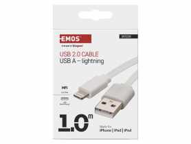 Kabel Usb 2.0, wtyk A - Lightning MFi, i16P, ładowanie, transmisja danych, 1 m, biały EMOS