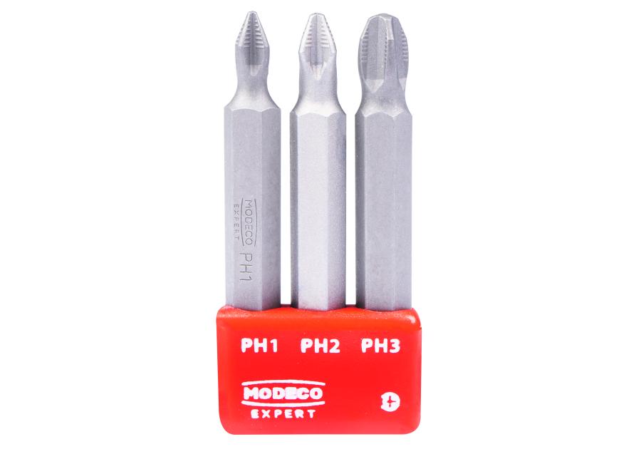 Zdjęcie: Zestaw bitów 50 mm PH1 PH2 PH3 - blister - 3 elementy MODECO EXPERT
