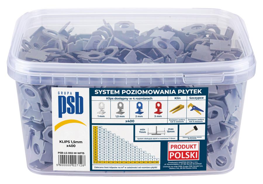Zdjęcie: System poziomowania płytek klipsy szare 1,5 mm - 400 szt. PSB