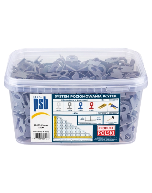 Zdjęcie: System poziomowania płytek klipsy szare 1,5 mm - 400 szt. PSB