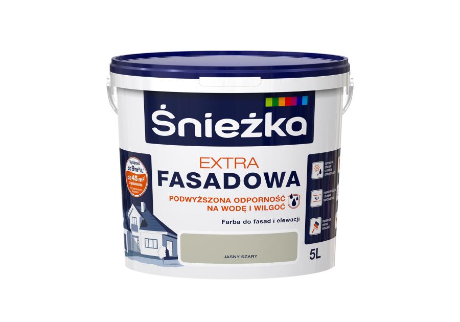 Zdjęcie: Farba Extra Fasadowa Jasny Szary 5L N ŚNIEŻKA