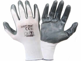Rękawice nitrylowe  szaro-białe,  9, CE, LAHTI PRO