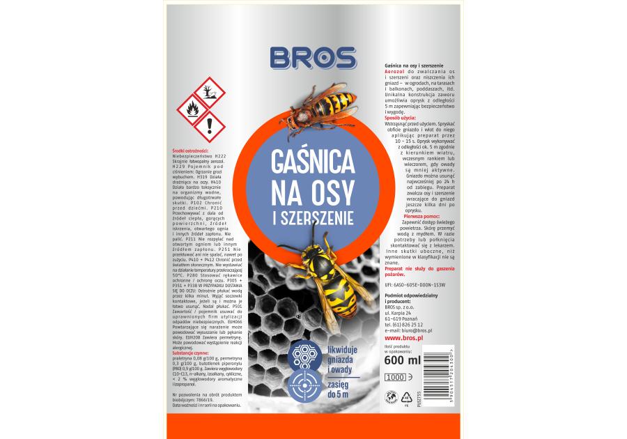 Zdjęcie: Preparat do likwidacji os i szerszeni 600 ml BROS